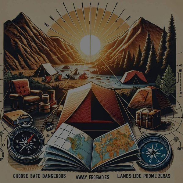 Quels sont les critères pour choisir un emplacement de camping éloigné des zones de glissements de terrain?